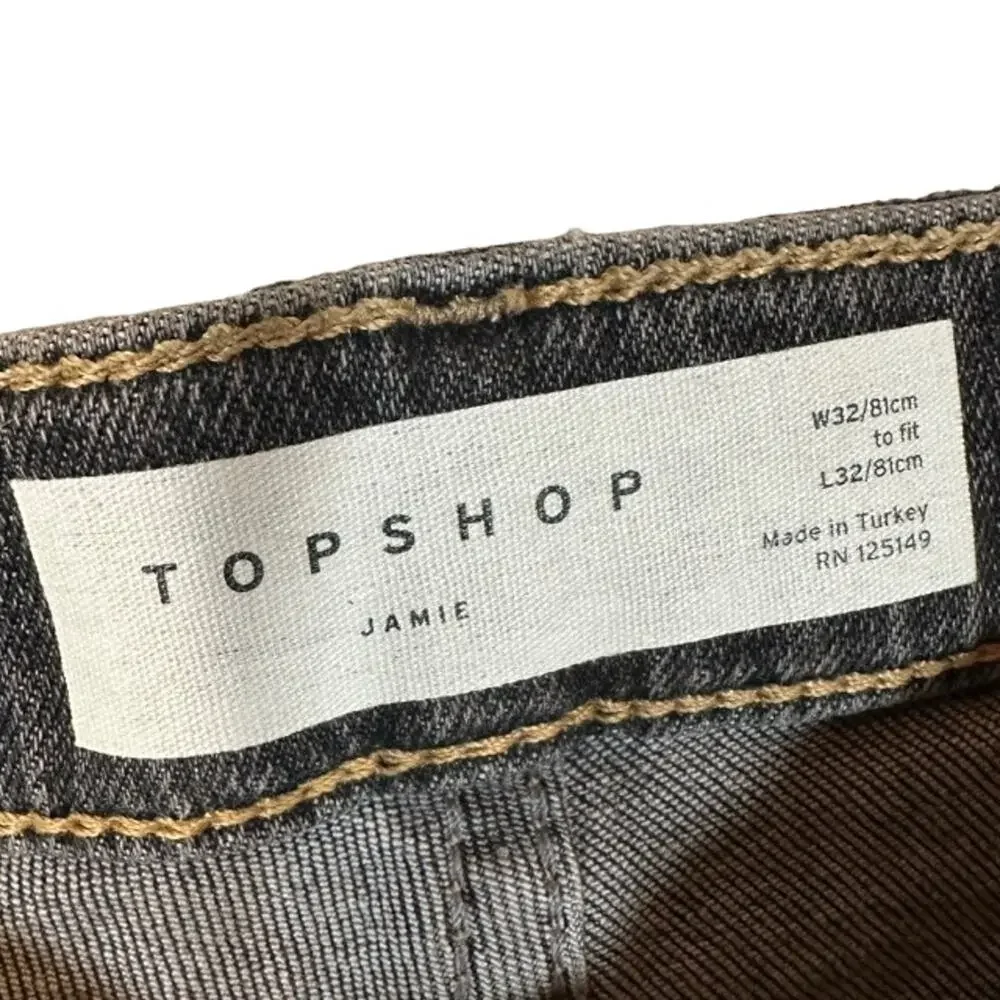 Topshop Jamie Women’s Black Shark Bite Hem Denim Jeans Cotton Blend Size 32